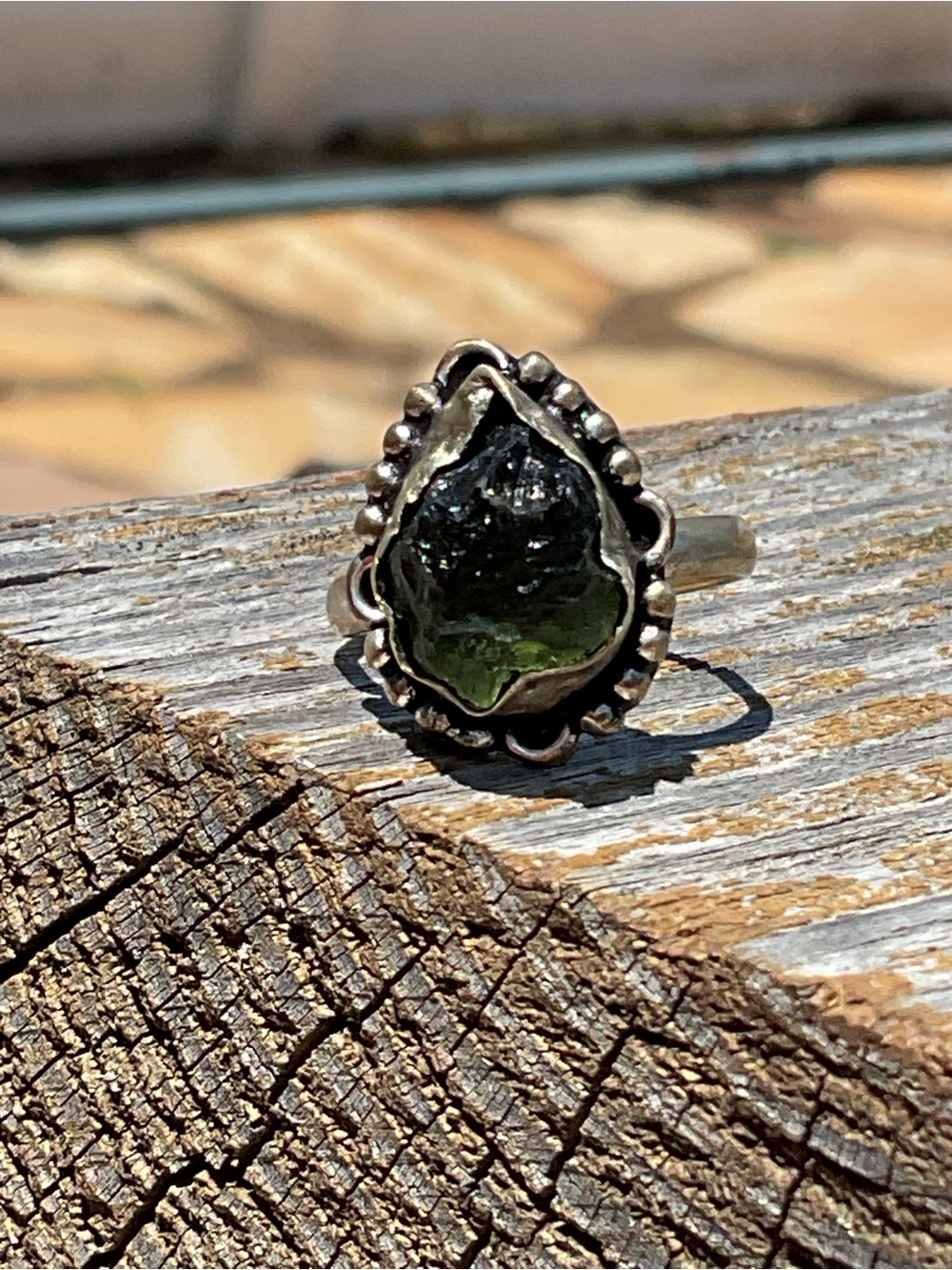 Moldavite Silver and Brass Ring 8